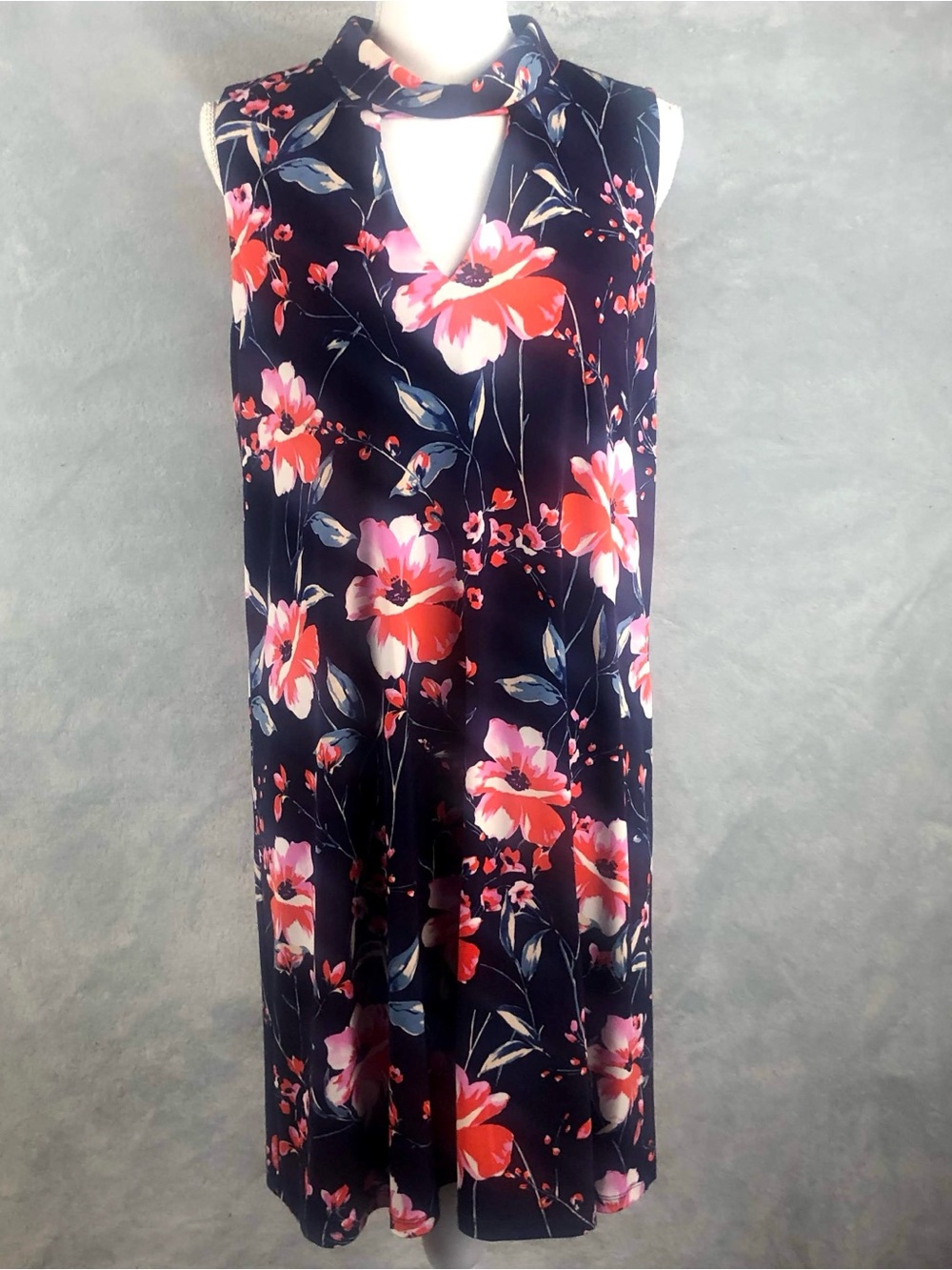 Ivanka Trump Navy Floral Dress with Pink and Coral Blooms